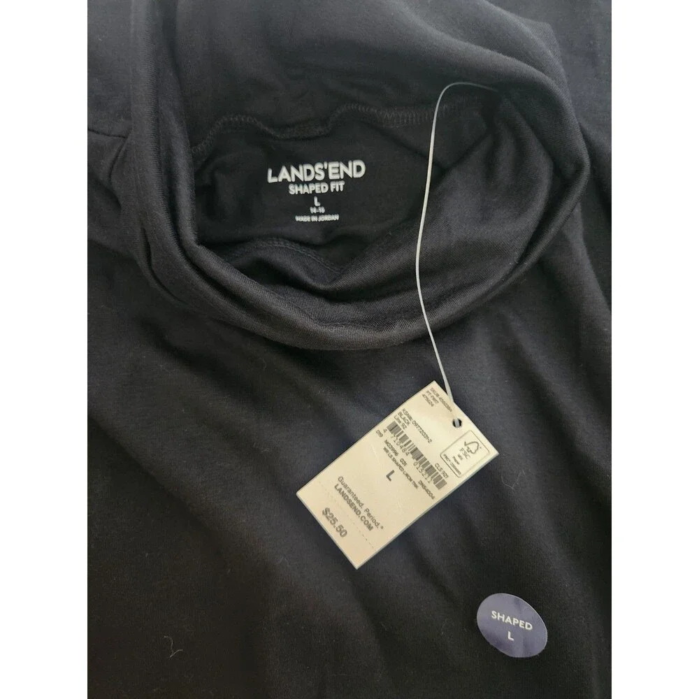 Lands End Womens Turtleneck Top Large Shaped Fit Black Long Slv Lightweight NWT